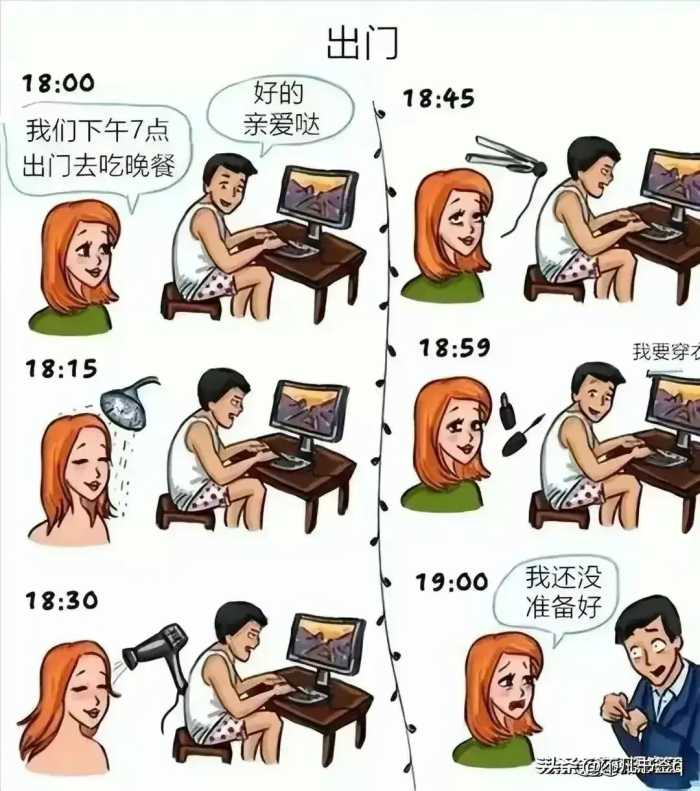 男人和女人的区别，上班、睡觉！